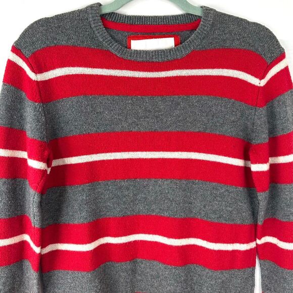 AEROPOSTALE 2000s Red Gray White Striped Wool Long Sleeve Sweater Mens S Indie - Picture 2 of 7